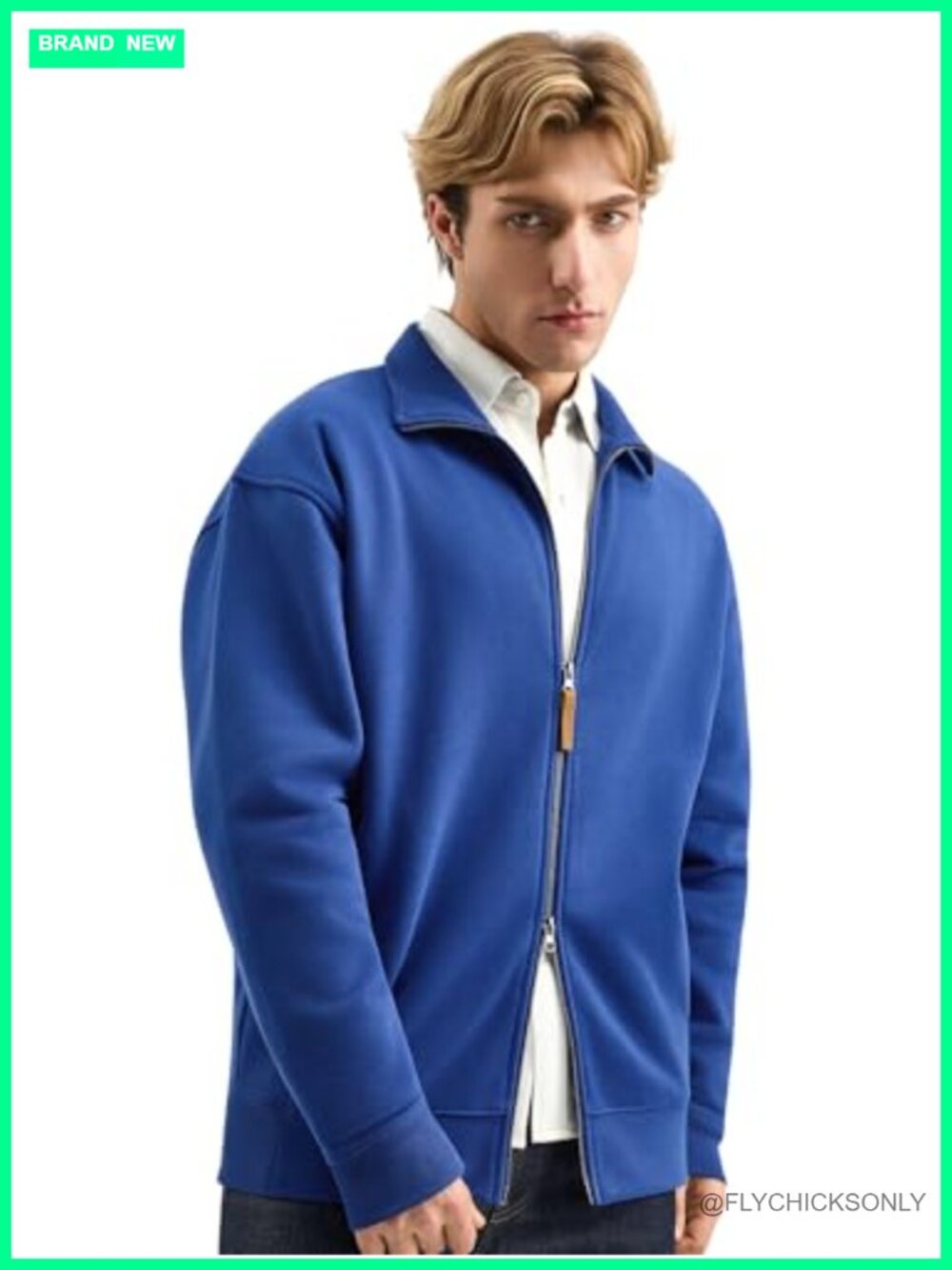Two-Way Zip Up Fleece Sweatshirt Stand Collar Cotton Blend Unisex